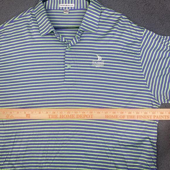 Peter Millar Polo Shirt Mens XL Green Blue Striped Cotton US Open Golf 2015 - Picture 5 of 8